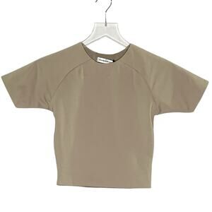 Maniere de Voir 4 NEW Womens Short Sleeve Crop Top Beige Tan Chic Clean Girl